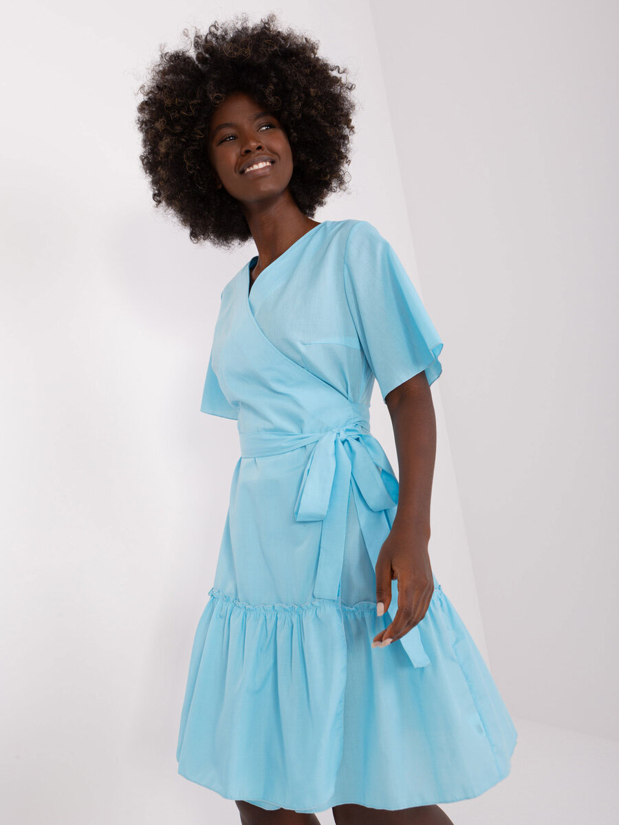 Modré bavlněné šaty s volánem - Letní kráska, 36 i523_2016103422760