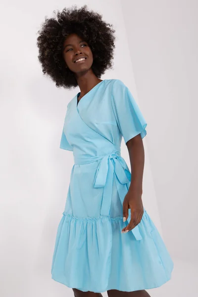 Modré bavlněné šaty s volánem - Letní kráska