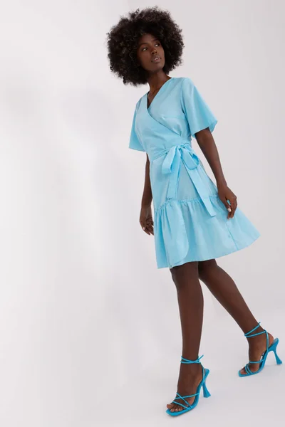 Modré bavlněné šaty s volánem - Letní kráska